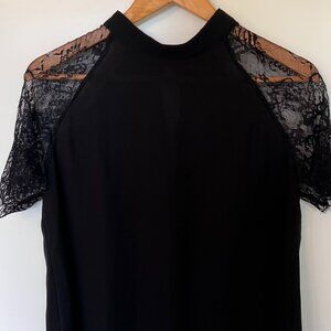 Emery Rose Black Lace Mock Neck Blouse